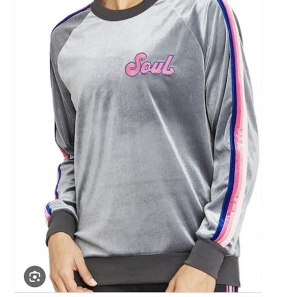 Aviator Nation Soul Cycle‎ Velour Sweatshirt - Pink Blue Stripe - Medium